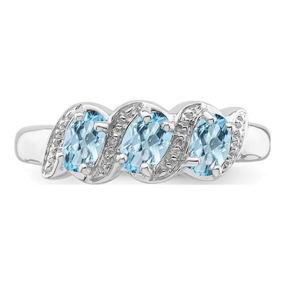 Sterling Silver Aquamarine & Diamond Aqua Ring – view 6