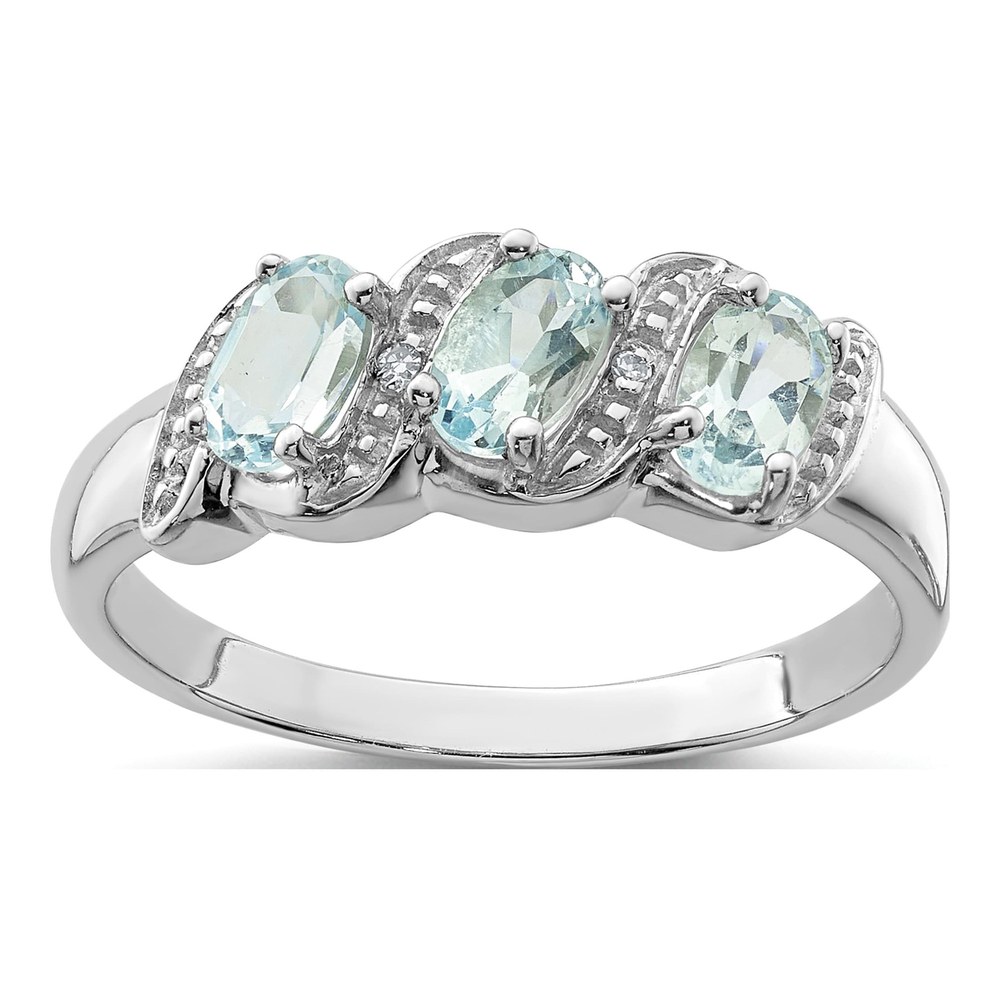 Sterling Silver Aquamarine & Diamond Aqua Ring