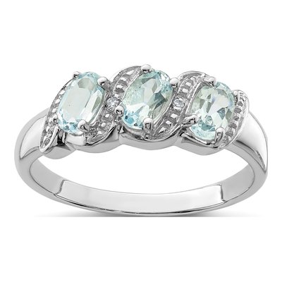 Sterling Silver Aquamarine & Diamond Aqua Ring