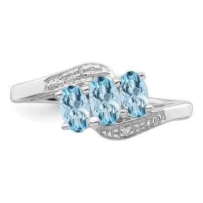 Sterling Silver Aquamarine & Diamond Aqua Ring – view 6