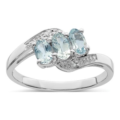 Sterling Silver Aquamarine & Diamond Aqua Ring