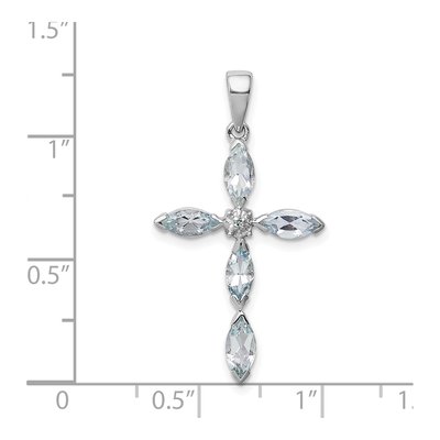 Sterling Silver Aquamarine & Diamond Cross Pendant – view 4