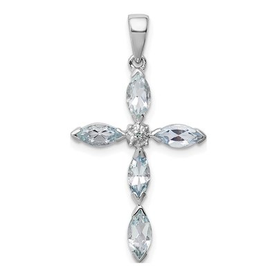Sterling Silver Aquamarine & Diamond Cross Pendant
