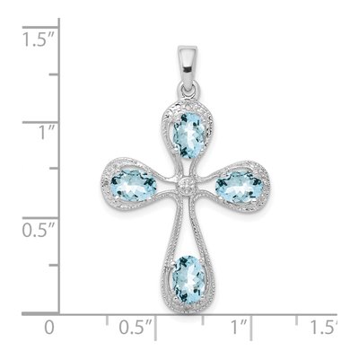 Sterling Silver Aquamarine & Diamond Cross Pendant – view 4