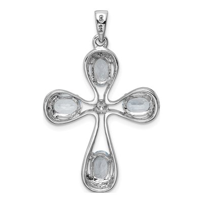 Sterling Silver Aquamarine & Diamond Cross Pendant – view 5