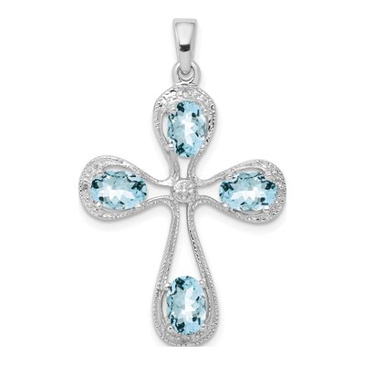 Sterling Silver Aquamarine & Diamond Cross Pendant
