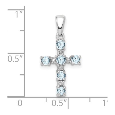 Sterling Silver Aquamarine & Diamond Cross Pendant – view 4