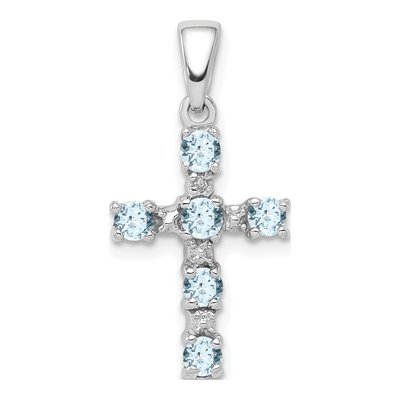 Sterling Silver Aquamarine & Diamond Cross Pendant