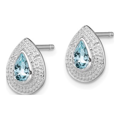 Sterling Silver Pear Aquamarine & Diamond Stud Earrings – view 3