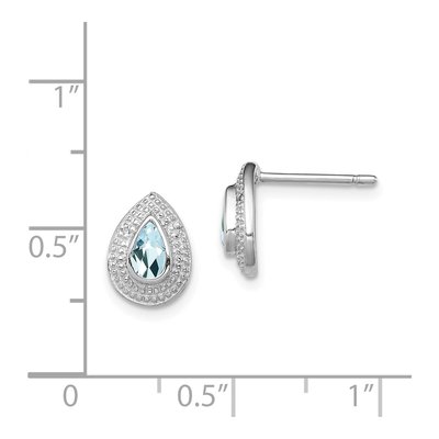 Sterling Silver Pear Aquamarine & Diamond Stud Earrings – view 5