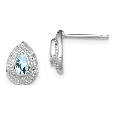 Sterling Silver Pear Aquamarine & Diamond Stud Earrings