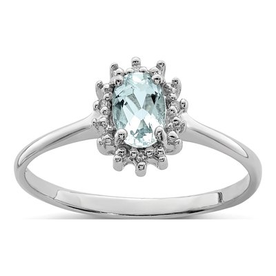 Sterling Silver Aquamarine & Diamond Ring