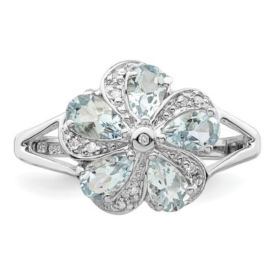 Sterling Silver Aquamarine & Diamond Ring – view 6