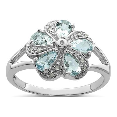 Sterling Silver Aquamarine & Diamond Ring