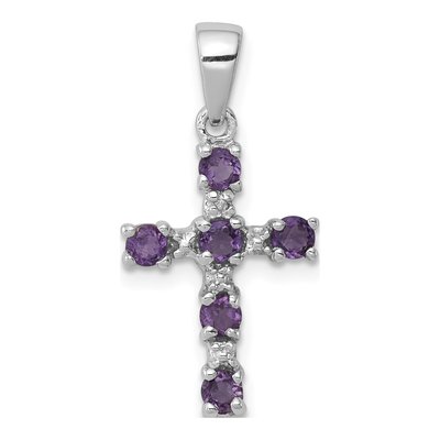 Sterling Silver Amethyst & Diamond Cross Pendant