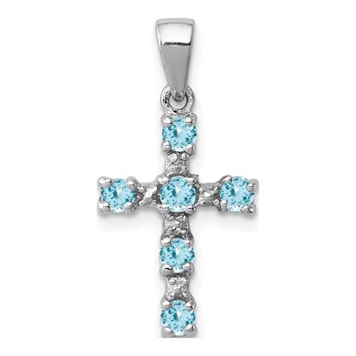 Sterling Silver Sky Blue Topaz & Diamond Cross Pendant