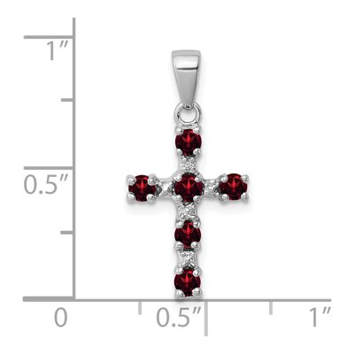 Sterling Silver Garnet & Diamond Cross Pendant – view 4