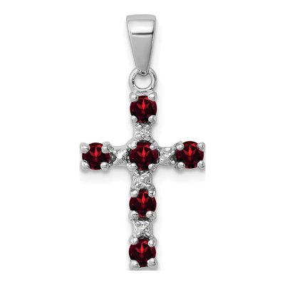 Sterling Silver Garnet & Diamond Cross Pendant
