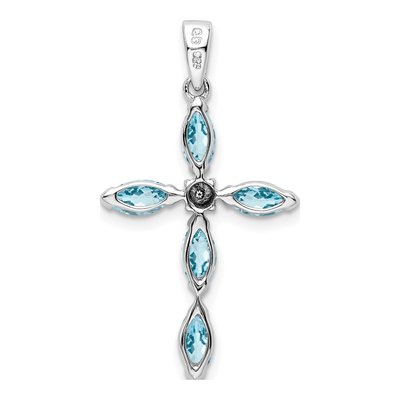 Sterling Silver Sky Blue Topaz & Diamond Cross Pendant – view 4