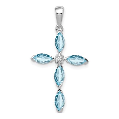 Sterling Silver Sky Blue Topaz & Diamond Cross Pendant