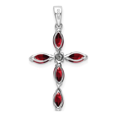 Sterling Silver Garnet & Diamond Cross Pendant – view 4