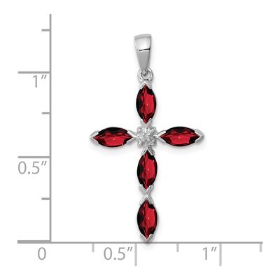 Sterling Silver Garnet & Diamond Cross Pendant – view 5