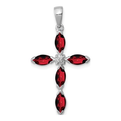 Sterling Silver Garnet & Diamond Cross Pendant