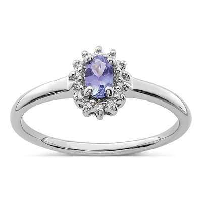 Sterling Silver 1/20 ct tw Tanzanite & Diamond Oval Ring