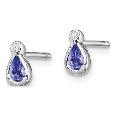 Sterling Silver Pear Tanzanite & Diamond Stud Earrings – view 3