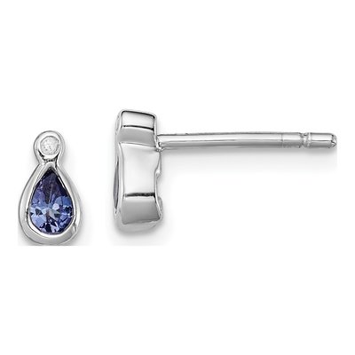 Sterling Silver Pear Tanzanite & Diamond Stud Earrings