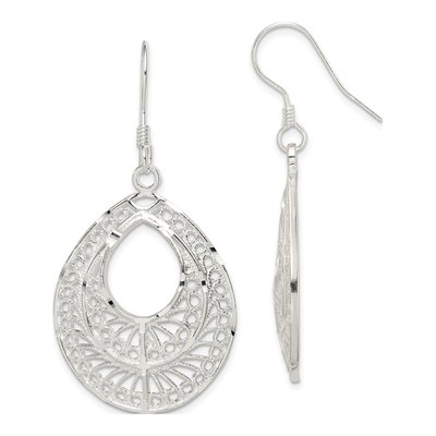 Sterling Silver Filigree Teardrop Dangle Earrings