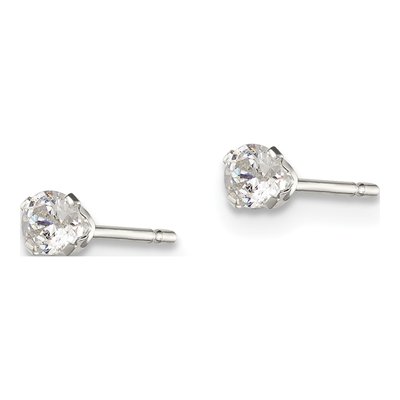 Sterling Silver 3mm Round CZ Girls' Stud Earrings – view 4