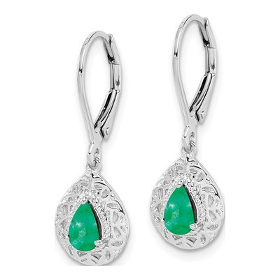 Sterling Silver Emerald Teardrop Leverback Earrings – view 3