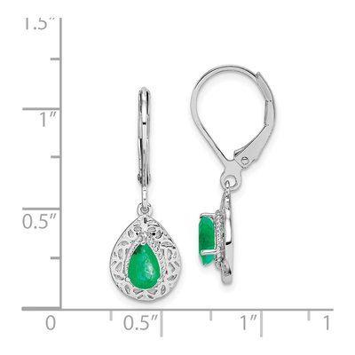Sterling Silver Emerald Teardrop Leverback Earrings – view 5