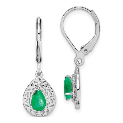 Sterling Silver Emerald Teardrop Leverback Earrings