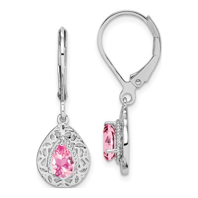 Sterling Silver Pink Tourmaline Leverback Earrings