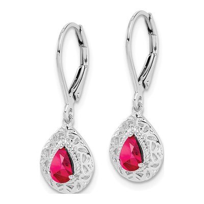 Sterling Silver Ruby Teardrop Leverback Earrings – view 3