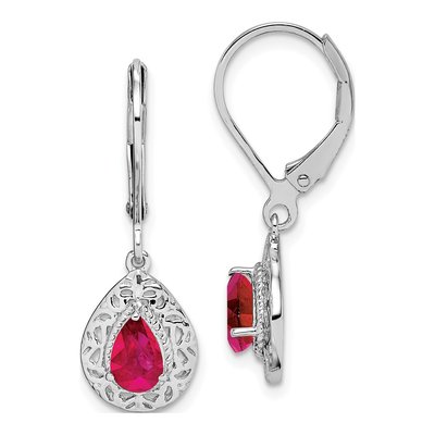 Sterling Silver Ruby Teardrop Leverback Earrings