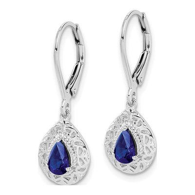 Sterling Silver Sapphire Teardrop Lever Back Leverback Earrings – view 3