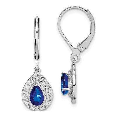 Sterling Silver Sapphire Teardrop Lever Back Leverback Earrings