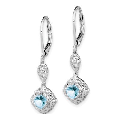 Sterling Silver Aquamarine & Diamond Leverback Earrings – view 3