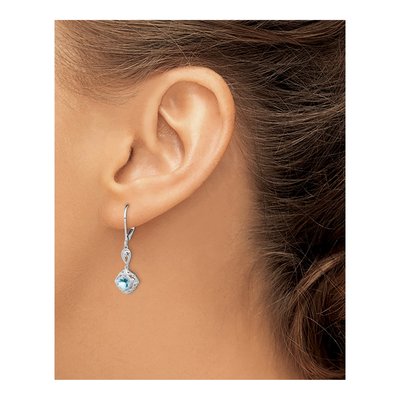 Sterling Silver Aquamarine & Diamond Leverback Earrings – view 4