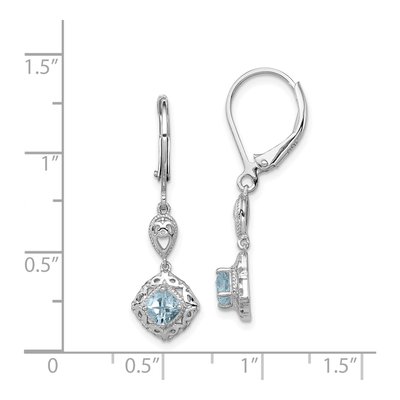 Sterling Silver Aquamarine & Diamond Leverback Earrings – view 5