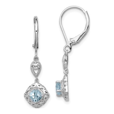Sterling Silver Aquamarine & Diamond Leverback Earrings