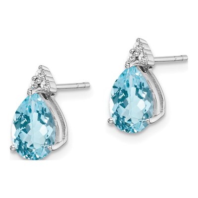 Sterling Silver Round Swiss Blue Topaz & Diamond Stud Earrings – view 3