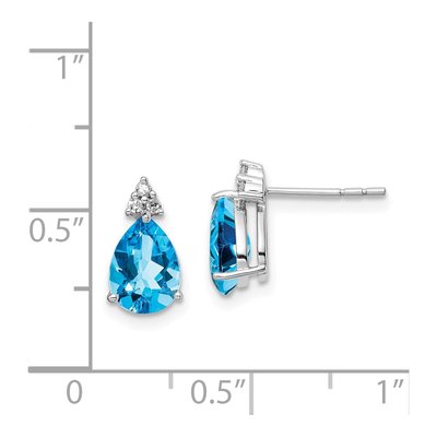Sterling Silver Round Swiss Blue Topaz & Diamond Stud Earrings – view 5