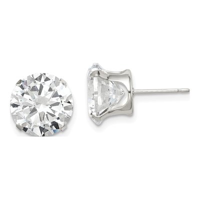 Sterling Silver 10mm CZ Round Stud Earrings