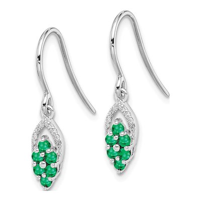 Sterling Silver 1/20 ct tw Emerald & Diamond Dangle Earrings – view 3