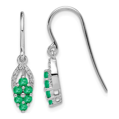 Sterling Silver 1/20 ct tw Emerald & Diamond Dangle Earrings