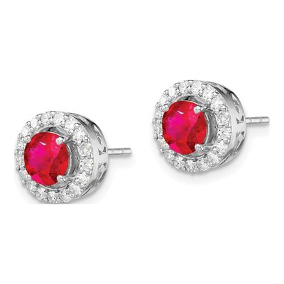 Sterling Silver 0.34 ct tw Composite Ruby & Diamond Glass Filled Circle Stud Earrings – view 2